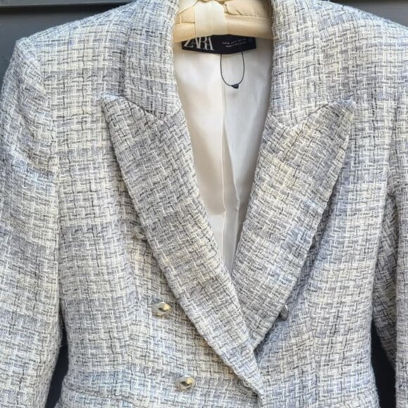 Zara Gray Tweed Blazer - Picture 6 of 9